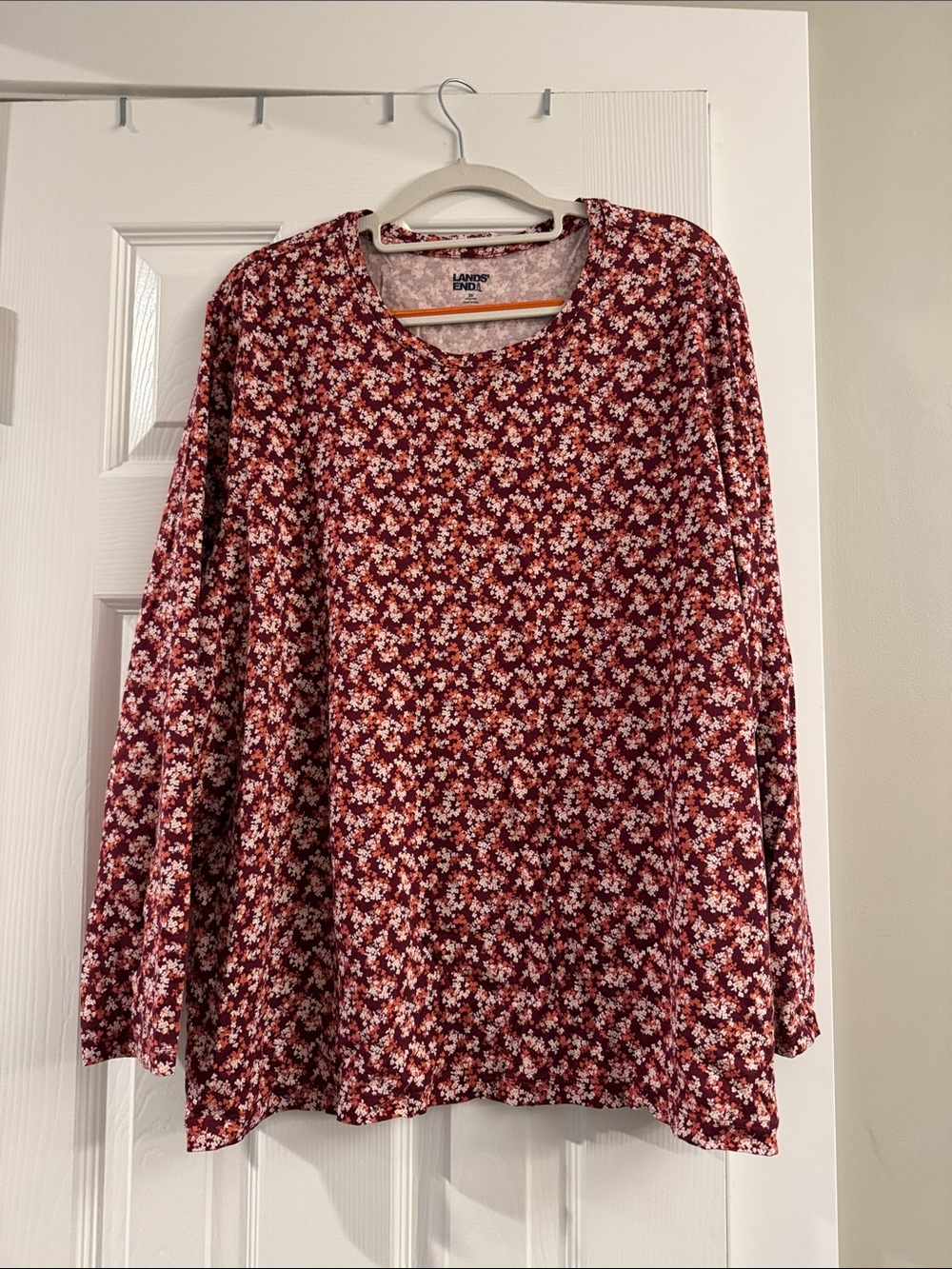 Lands' End Women's Burgundy Floral Long-Sleeve Tee